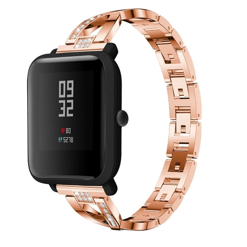 X-shaped Diamond-studded Solid Stainless Steel Wrist Strap Watch Band for Amazfit 20mm(Rose Gold)