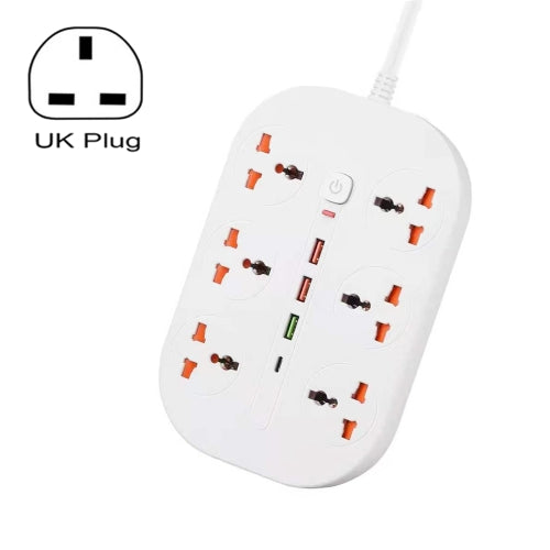 T21 PD3.0 + QC3.0 Multi Hole Row Plug 3000W High Power Socket, UK Plug(White)