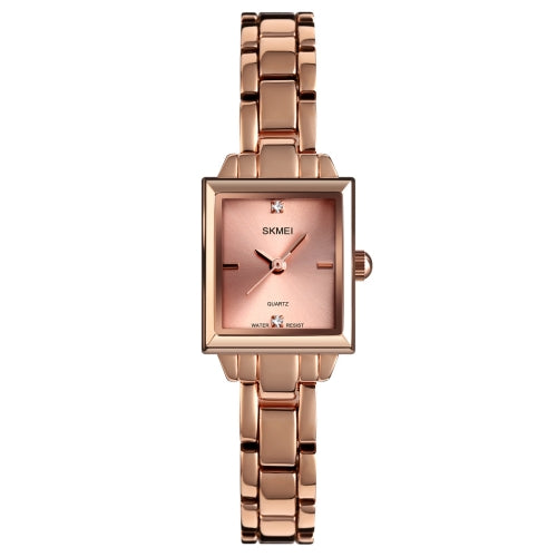 SKMEI 1407 Business Fashion Watch with Diamonds Delicate and Elegant Square Zinc Alloy Quartz Watch for Women Rose Gold