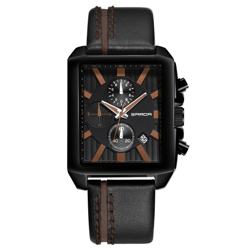 SANDA 5003 Three Eye Watch Six Pin Multi Purpose Sport Men Watch Leather Watch Student Waterproof Quartz Watch(Brown)