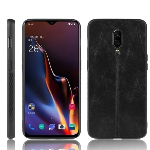 For OnePlus 6T Shockproof Sewing Cow Pattern Skin PC + PU + TPU Case(Black)