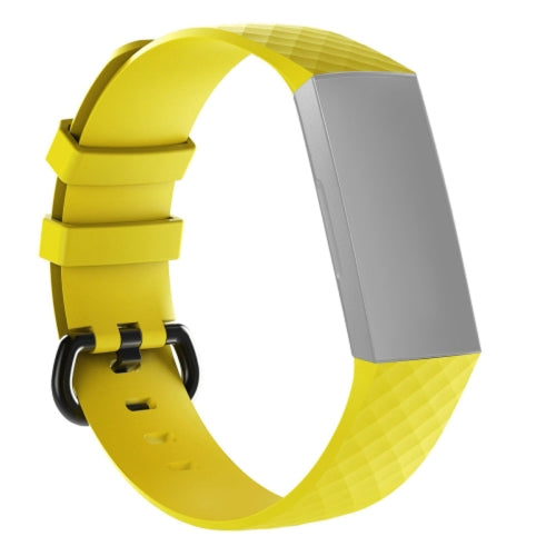 Diamond Pattern Silicone Wrist Strap Watch Band for Fitbit Charge 4 Large Size:210*18mm(Yellow)