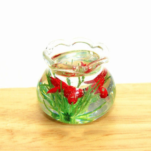 Dollhouse Miniature Transparent Glass Fish Tank Aquarium Toys(Red)