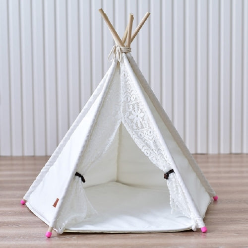 Removable and Washable Canvas Fabric Pet Nest Pet Tent, Size:50x50x60 cm, Style:Spiked Lace (without Pad)