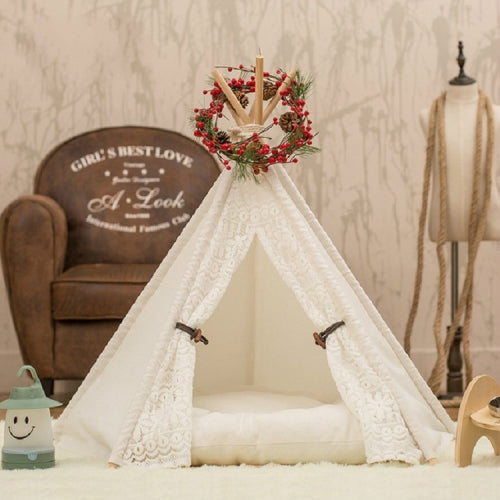 Removable and Washable Canvas Fabric Pet Nest Pet Tent, Size:40x40x50 cm, Style:Spiked Lace (with Pad)