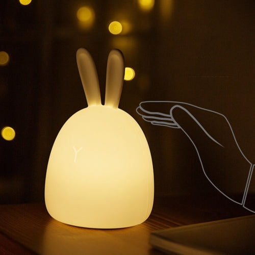 Fat Rabbit Silicone Night Light USB Charging Cute Jade Rabbit LED Pat Atmosphere Light(White)