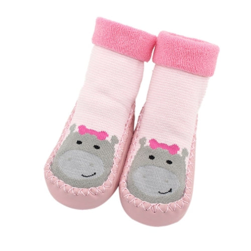 Autumn And Winter Thickened Terry Baby Shoes And Socks Children's Non-slip Soft Bottom Floor Socks, Size:Base Length 11 CM(Pink Hippo)