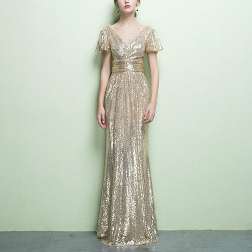 Long Elegant Fishtail Banquet Host Evening Dress, Size:XXL(Champagne)