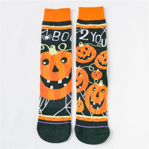 3 Pairs Asymmetric Stockings Halloween Pumpkin Christmas Pattern Couple Socks(Pumpkin)