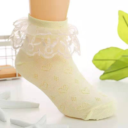 3 Pairs Lace Spring Autumn SummerToddlers Candy Dance Baby Girls Socks, Size:16-18cm(Yellow)