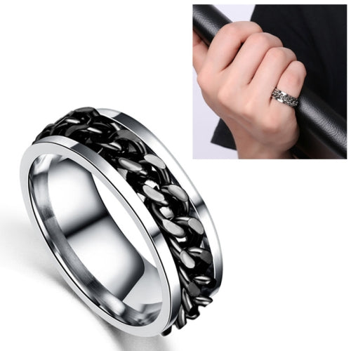 Punk Rock Stainless Steel Rotatable Chain Rings, Ring Size:7(Black)