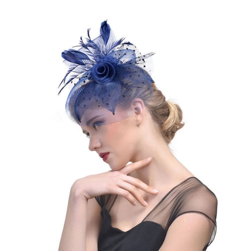 Handmade Bride Mesh Hair Accessories Wedding Photo Hat Headwear(Navy)