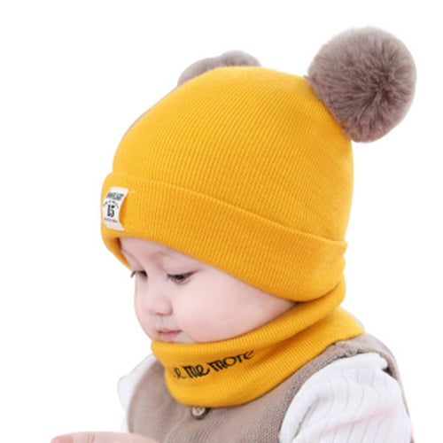 0-12 Months Autumn and Winter Children Earmuffs Knitted Wool Cap + Letter Scarf Set, Size:38-46CM(Yellow)