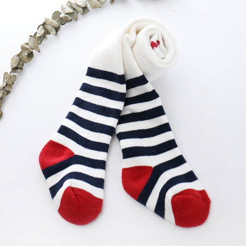 Autumn and Winter Striped Polka Dot Leggings Thick Terry Warm Baby Trousers, Size:21-23(White Stripes)