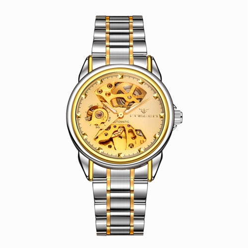 FNGEEN 8818 Women Automatic Mechanical Watch Double-Sided Hollow Watch(Between Gold Golden Surface)