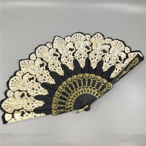 Spain Style Plastic Folding Fan Peacock Lace Fan Ladies Dance Gilding Fan, Size:23x42cm(Black)