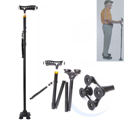 Aluminum Alloy Folding Lighted Crutches Elderly Telescopic Non-slip Four-foot Cane Crutches