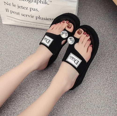 Rhinestone Summer Woman Shoes casual Sandals, Shoe Size:37(Black)