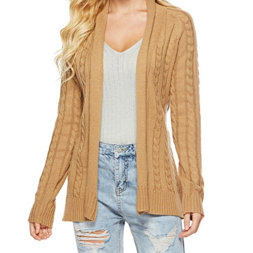 Fashion Women Long Sleeve Lace Knit Cardigan, Size:L (Camel )