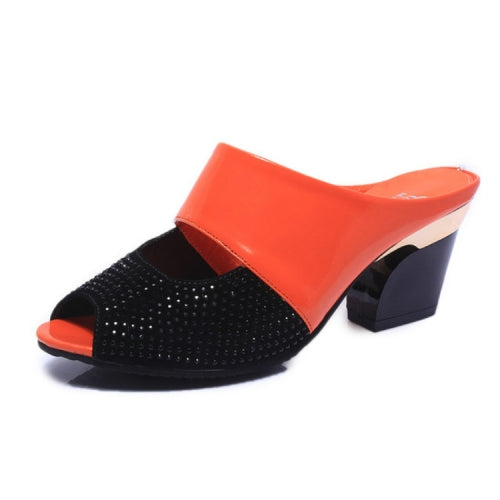 Patent Leather Thick Bottom Fish Mouth Casual Slippers, Size:36(Orange)