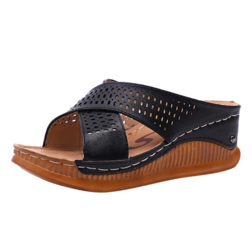 Thick-Bottomed Muffin Wedge Sandals, Shoe Size:38(Black)