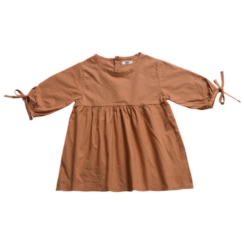 Summer Thin Girls Bow-knot Sleeve Pleated Dress, Kid Size:90cm(Coffee)