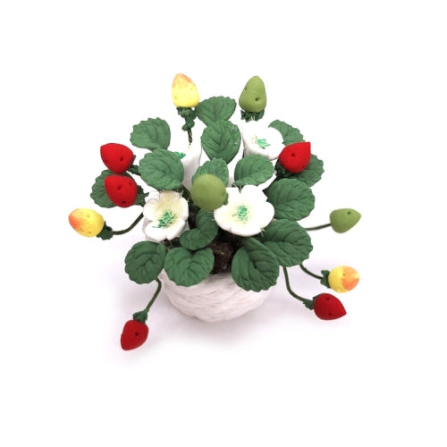 1:12 Mini House Toy Simulation Strawberry Fruit Potted Clay Flower(Potted Strawberry)