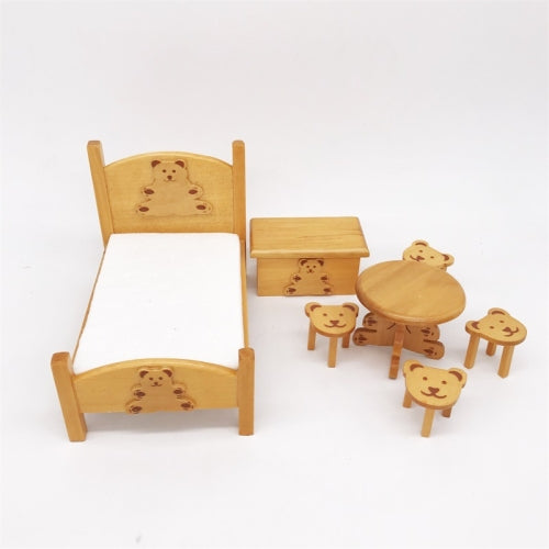 1:12 Mini Doll House Pocket Children Bedroom Small Bear Bed Set(Brown )