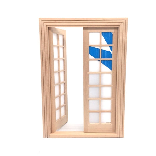 2 PCS 1:12 Dollhouse DIY Mini Door and Window Material Simple 28 Grids Double Ppen Door