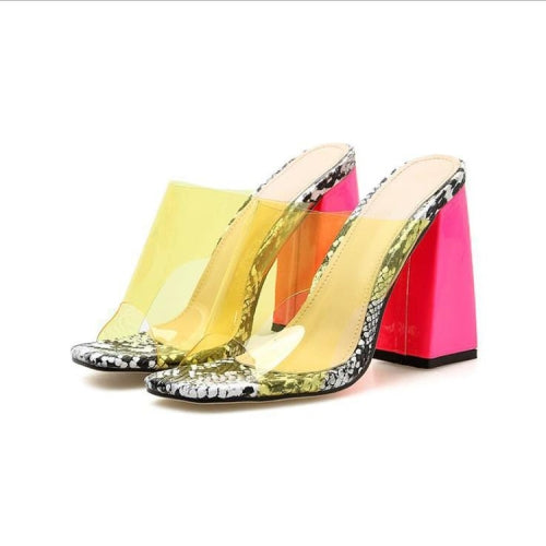 PVC Jelly Transparent Ladies Slippers Heels Sandals, Shoe Size:38(Yellow)