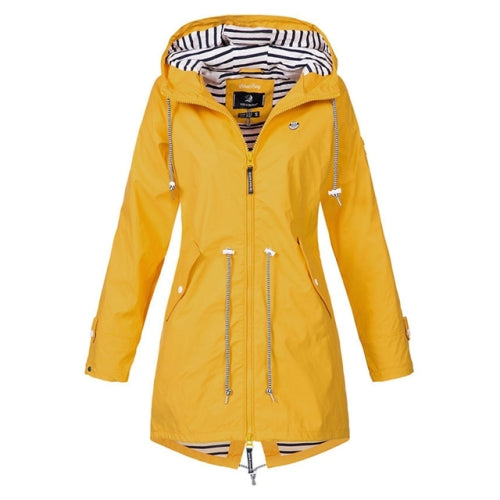 Women Waterproof Rain Jacket Hooded Raincoat, Size:XL(Yellow)