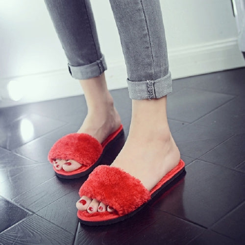 Plush Slippers Fashion Non-slip Soft Couple Slippers, Size:35(Red)