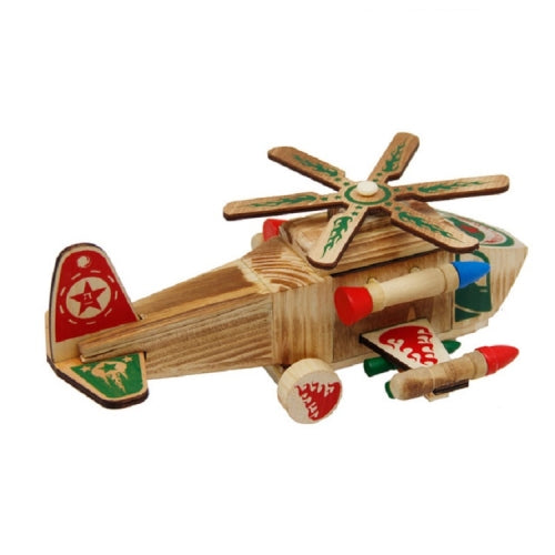 Wooden Simulation Helicopter Airplane Model Toy Desktop Decoration, Style:Helicopter