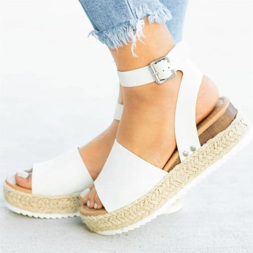 One-button Buckle Platform Women Sandals, Size:36(White)