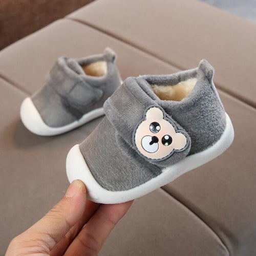 Baby Plus Velvet Thick Warm Coral Fleece Soft Bottom Non-slip Cotton Shoes, Size:19(Grey)