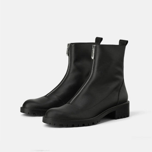 Round Head Thick-soled Martin Square Boots, Siz:40(Black)