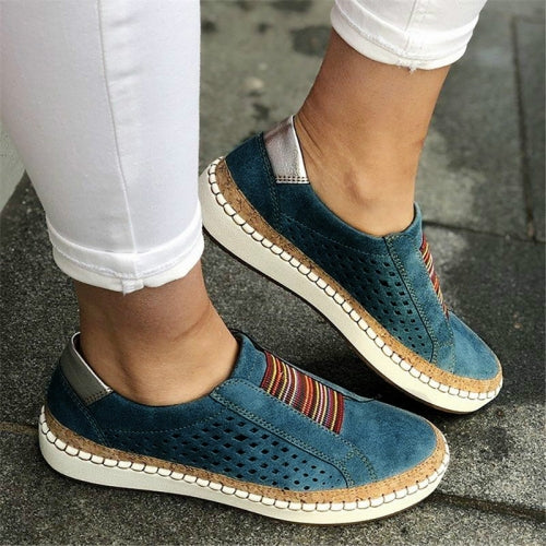 Women Breathable Hollow Out Female Casual Flats Shoes, Size:35(Blue)