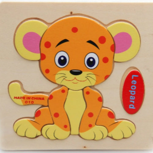 2 PCS Educational Toddler Wooden Toy Cartoon Animal 3D Puzzle(Leopard)