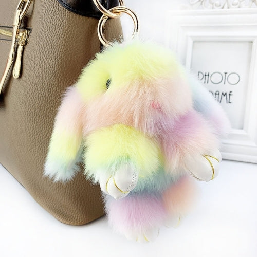 Colored Rainbow Kawaii Plush Rabbit Keychain Rabbit Doll Fluffy Faux Fur Pompom Bunny Toys Key Chain christmas gifts for kids(Colorful)