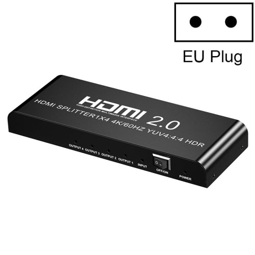 HW-204 HDMI 2.0 1 into 4 High-Definition Video Distributor, Style:EU Plug(Black)