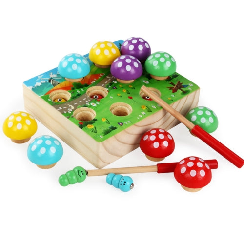 Early Childhood Education Magnetic Catcher Game Hand-eye Coordination Parent-child Table Area Wooden Toys(Wood Color)