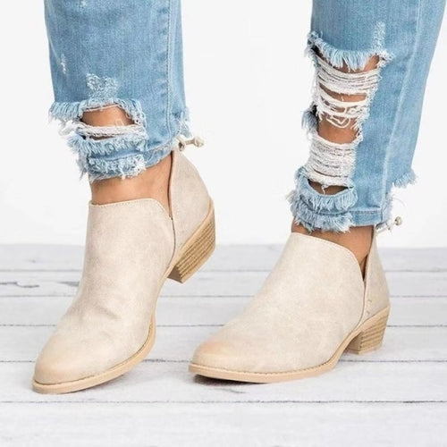 Autumn And Winter Pointed Low-Heeled Boots Women Low Tube Boots, Shoe Size:37(Beige)