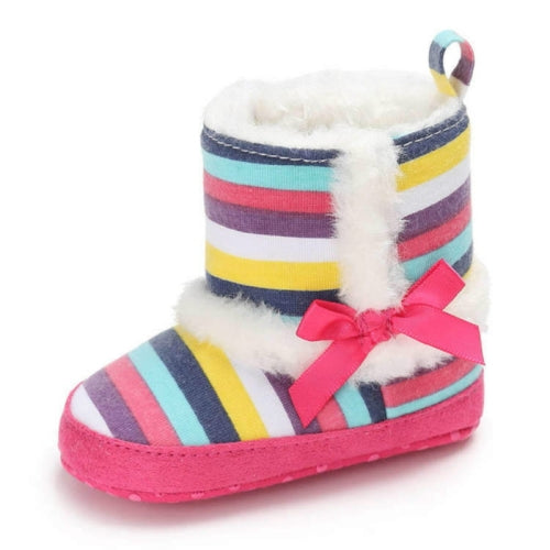 Baby Shoes Hight Heel Warm Fluff Winter Velvet Indoor Cotton Anti-slip Soft Boots, Size:13CM(Cotton rainbow)