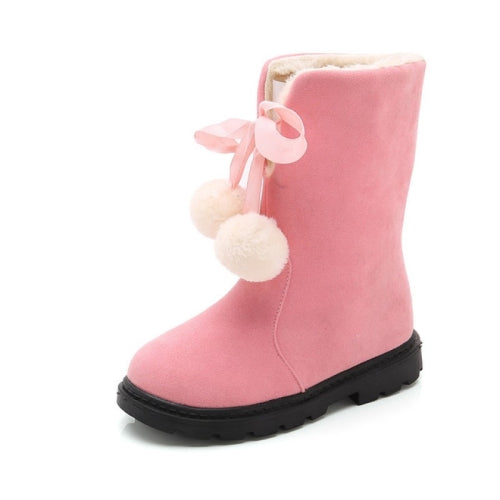 Autumn And Winter Girls Boots Fur Ball Snow Boots, Size:29, Color:Pink