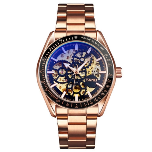 SKMEI 9194 Men Automatic Skeleton Mechanical Steel Band Watch (Rose Gold)