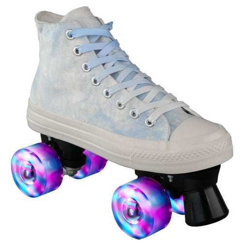 Flash Roller Skates Four-Wheel Double-Row Canvas Roller Skates, Size:36(Blue White)