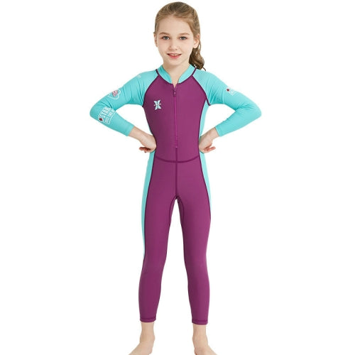 DIVE&SAIL Children Diving Suit Outdoor Long-sleeved One-piece Swimsuit Sunscreen Swimwear, Size: M(Girls Rose Red)