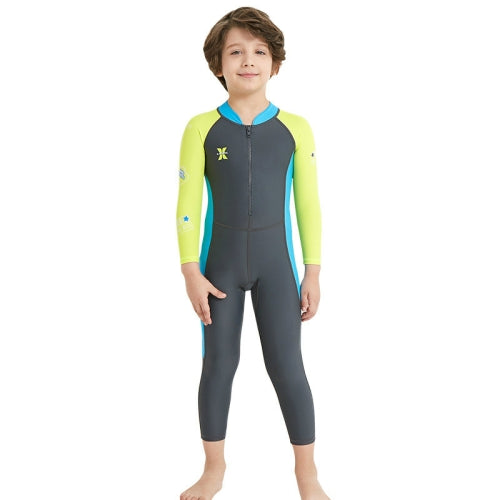 DIVE&SAIL Children Diving Suit Outdoor Long-sleeved One-piece Swimsuit Sunscreen Swimwear, Size: XXL(Boys Dark Gray)