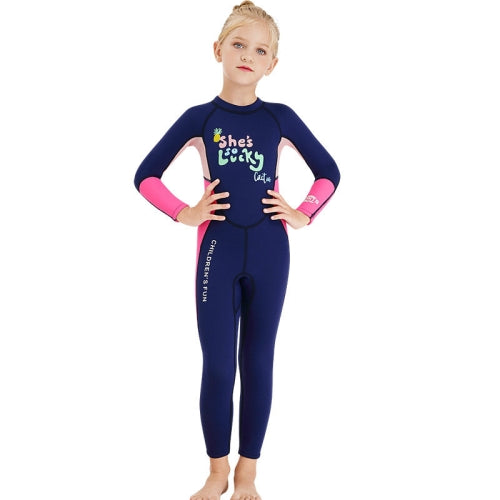 DIVE&SAIL Children Warm Swimsuit One-piece Wetsuit Long Sleeve Cold-proof Snorkeling Surfing Suit, Size: S(Pink)