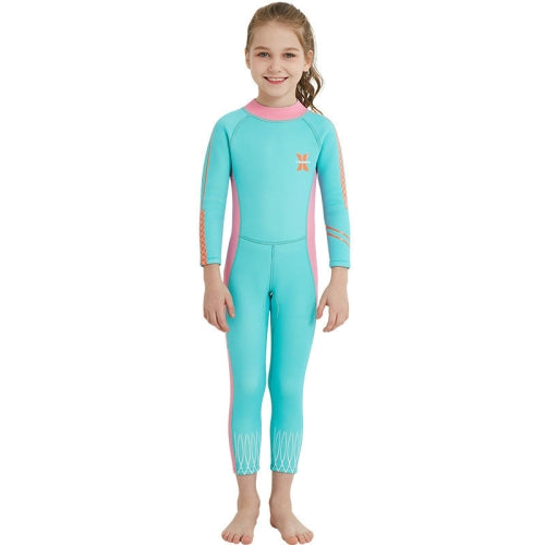 DIVE&SAIL 2.5mm Children Diving Suit One-piece Warm Snorkeling Suit Drifting Sunscreen Swimsuit, Size: S(Light Blue Pink)